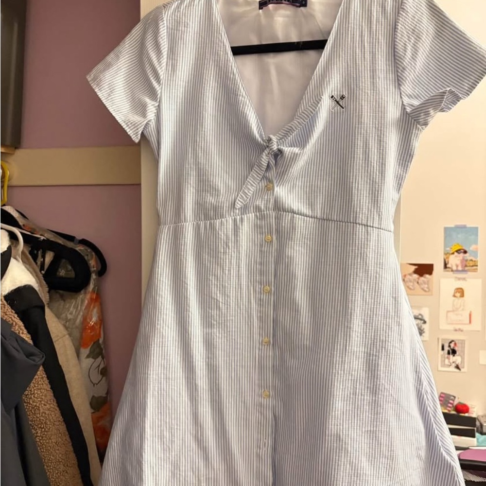 Blue and White Striped Linen Dress